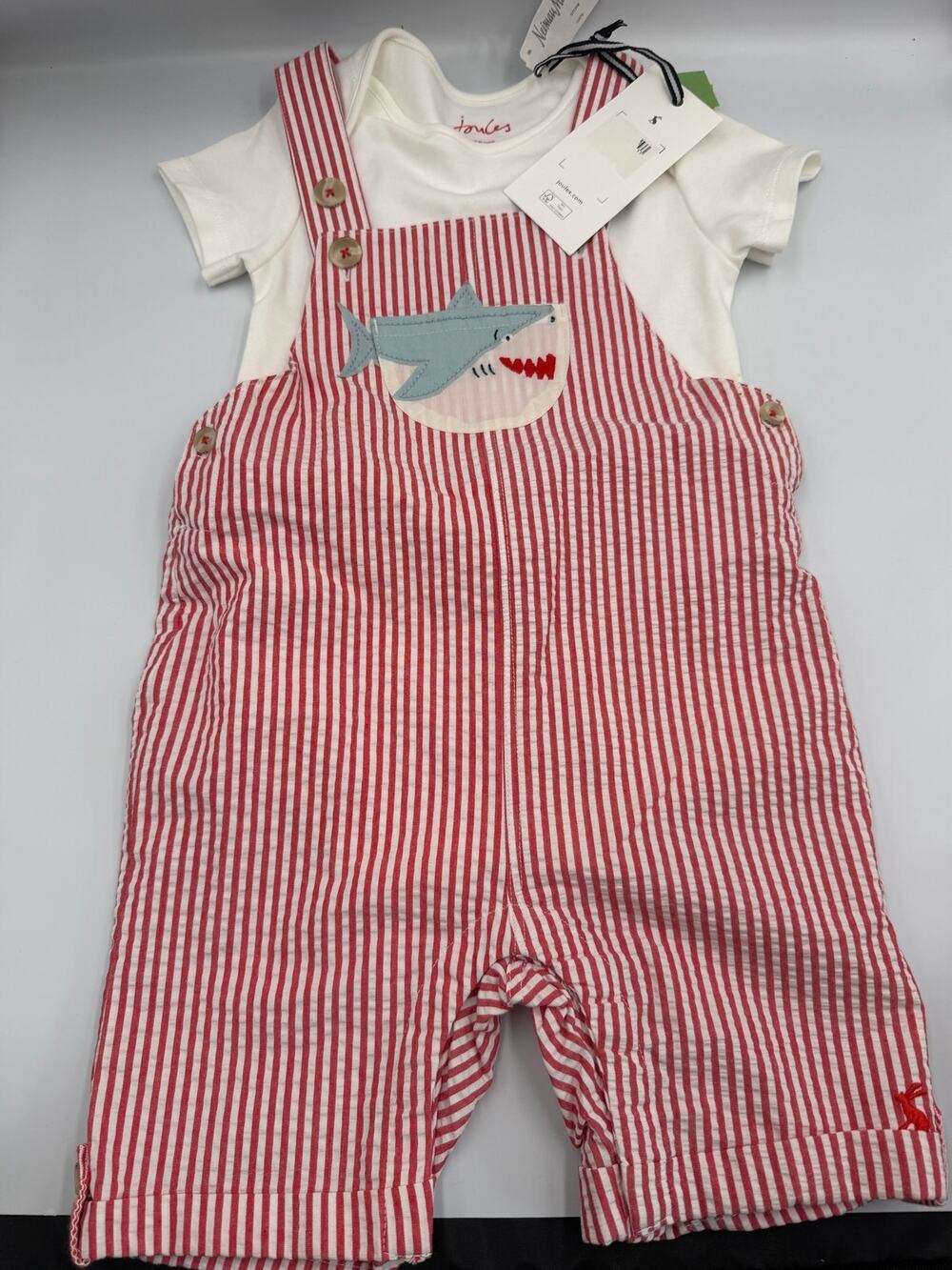Joules shark applique overall set 18-24m NEW